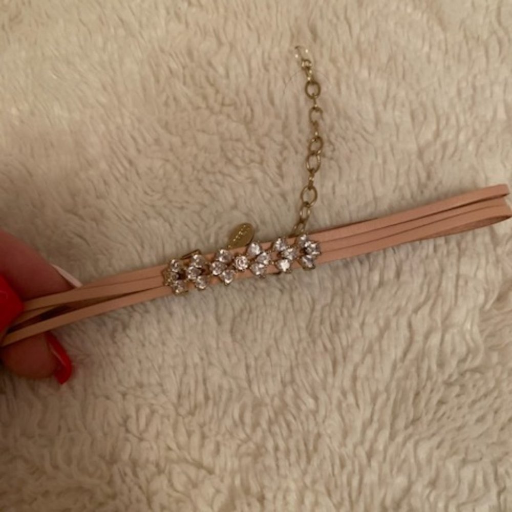 EXPRESS Light Pink Faux Suede Choker Necklace with Rhinestone Embellishment